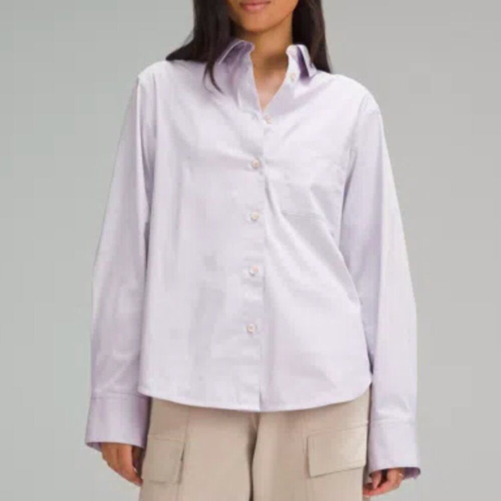 Lululemon Relaxed-Fit Cotton-Blend Poplin Button-Down Shirt Lilac Ether Small